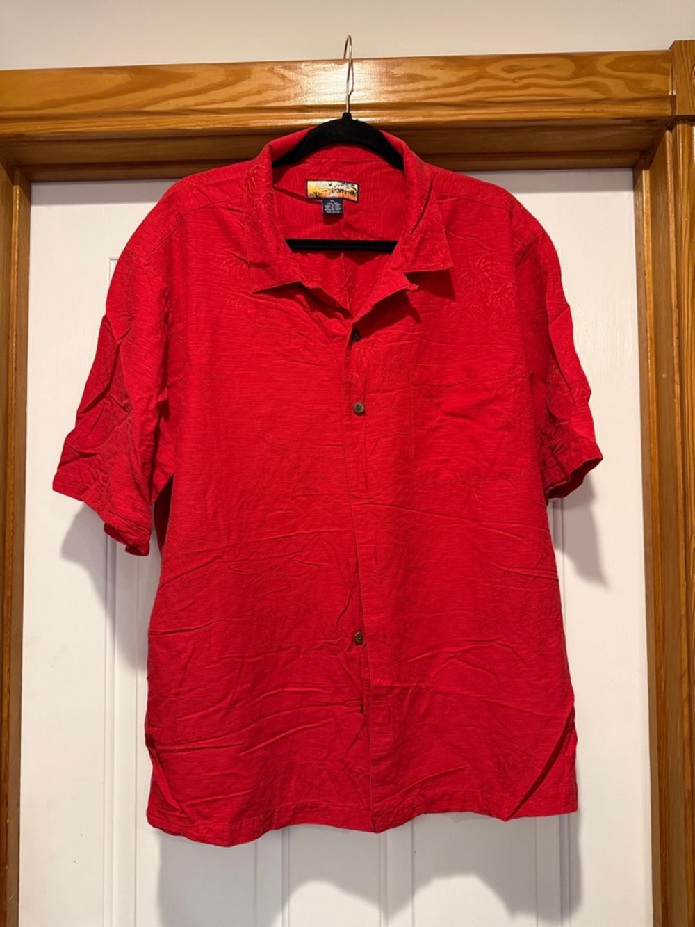 Men's Casual Red Short-Sleeve Button-Down Shirt